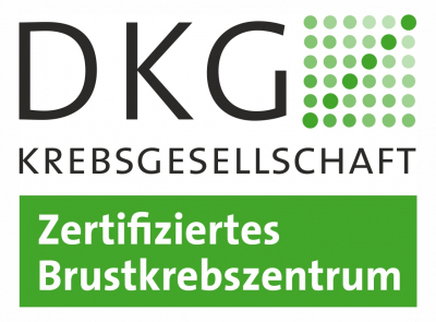 Schriftzug DKG Krebsgesellschaft Zertifiziertes Brustzentrum mit Logo