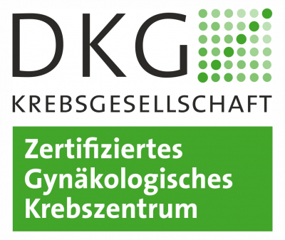 Schriftzug DKG Krebsgesellschaft Zertifiziertes Gynäkologisches Krebszentrum mit Logo