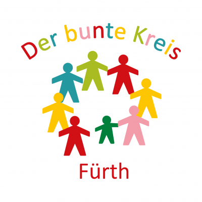 Bunte Strichmännchen stehen im Kreis, darüber der Schriftzug: Der bunte Kreis. Darunter: Fürth