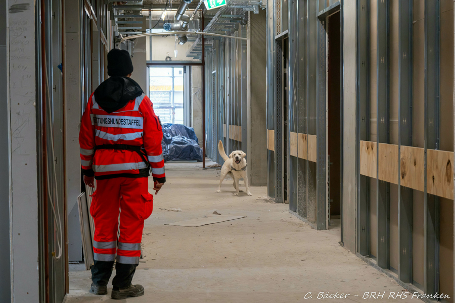 Rettungshundestaffel trainiert im Neubau des Klinikum Fürth