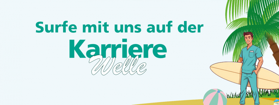 Karrierewelle Pflegefachkraft als Surfer am Strand