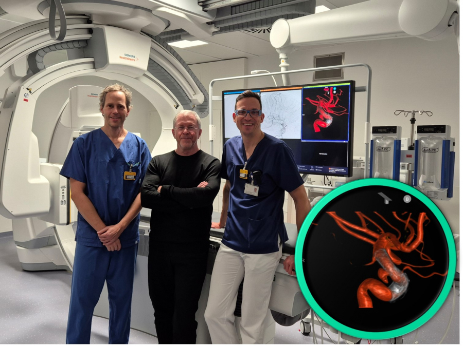 Prof. Dr. Göitz, Prof. Dr. Henkes und Prof. Dr. Kloska am Flow diverter