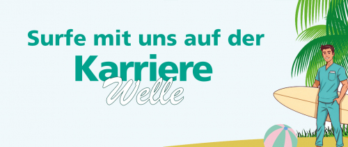 Pflegefachkraft als Surfer am Strand